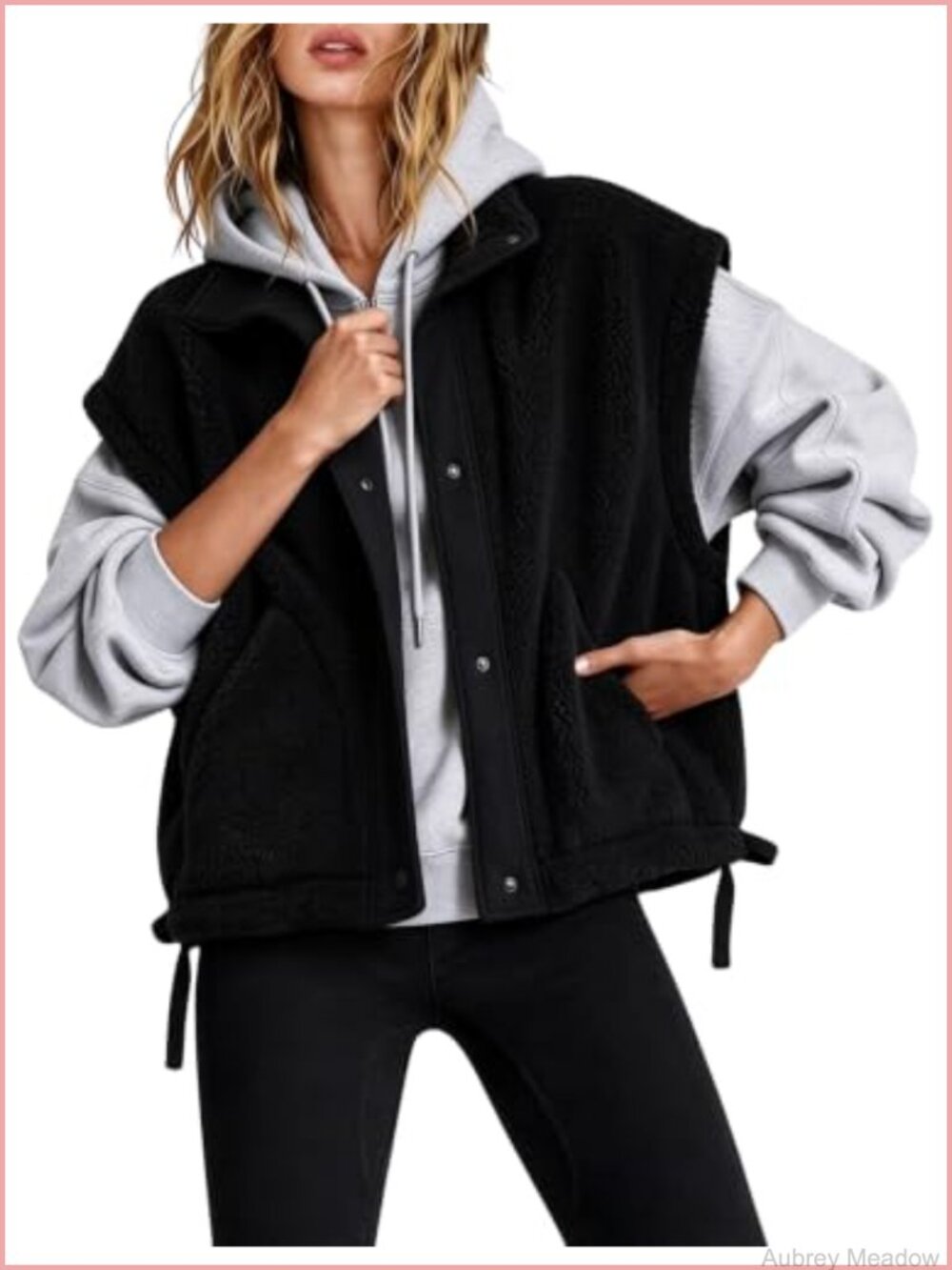 Oversized Sherpa Fleece Vest Fuzzy Sleeveless Gilet Snap Button